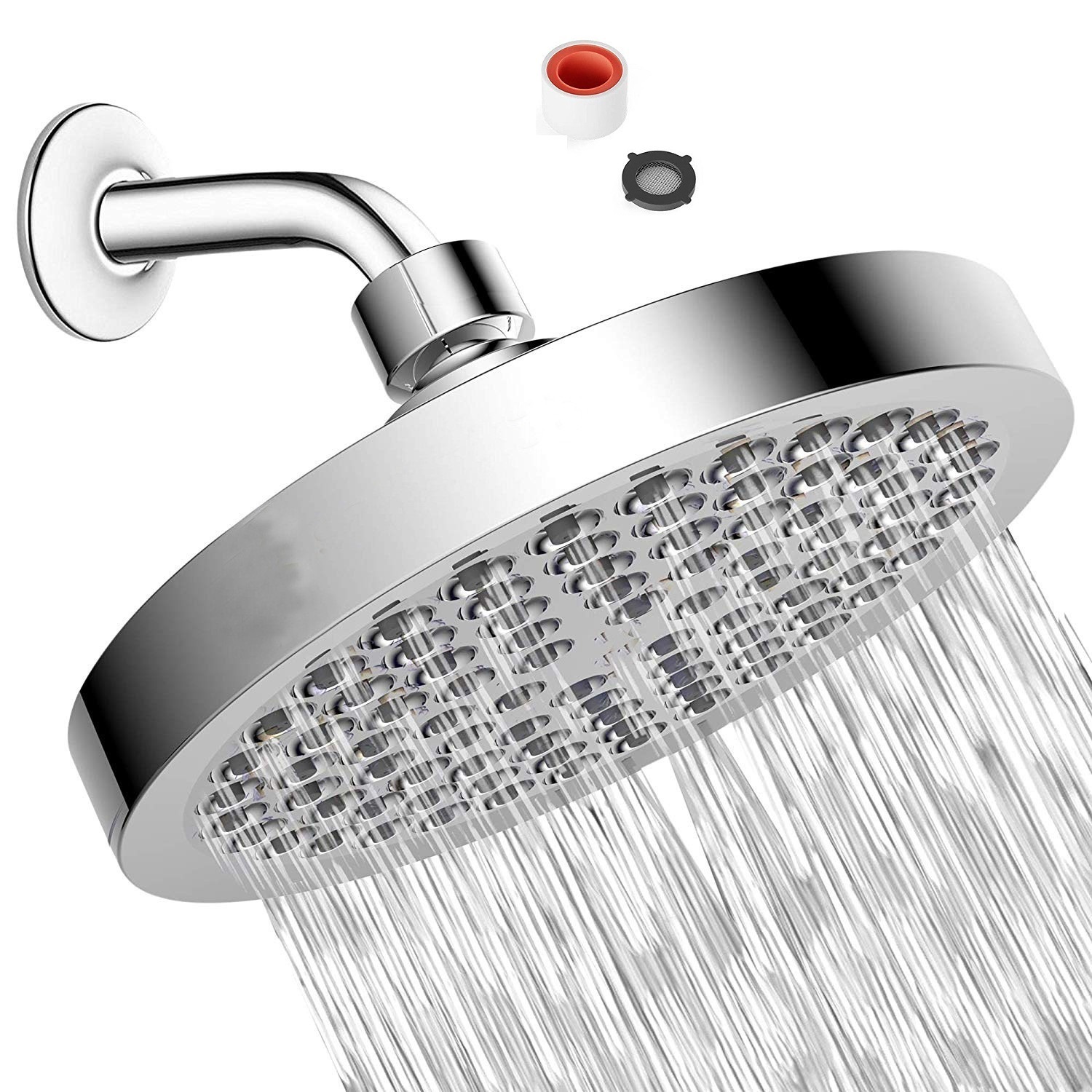6inch High Pressure Rainfall Shower Head, Anti-Clogging Silicone Nozzles Adjustable Angle Luxury Replacement for Your Bathroom Shower Heads, Chrome